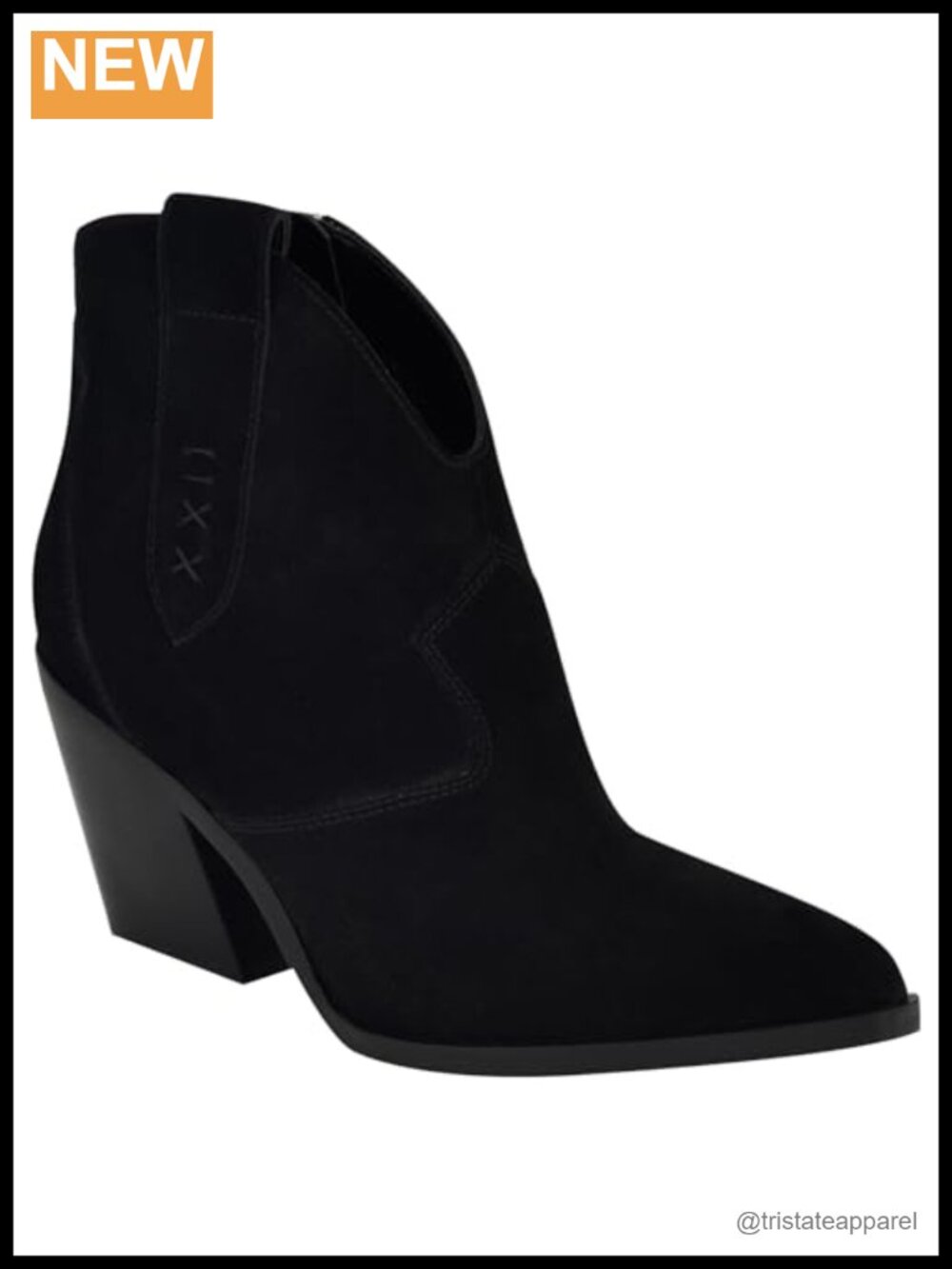Nine West Pointed Toe Western Ankle Bootie Block Heel Suede Zip Boot
